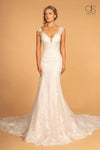 Embroidery Embellished Mesh Long Wedding Gown - The Dress Outlet Elizabeth K