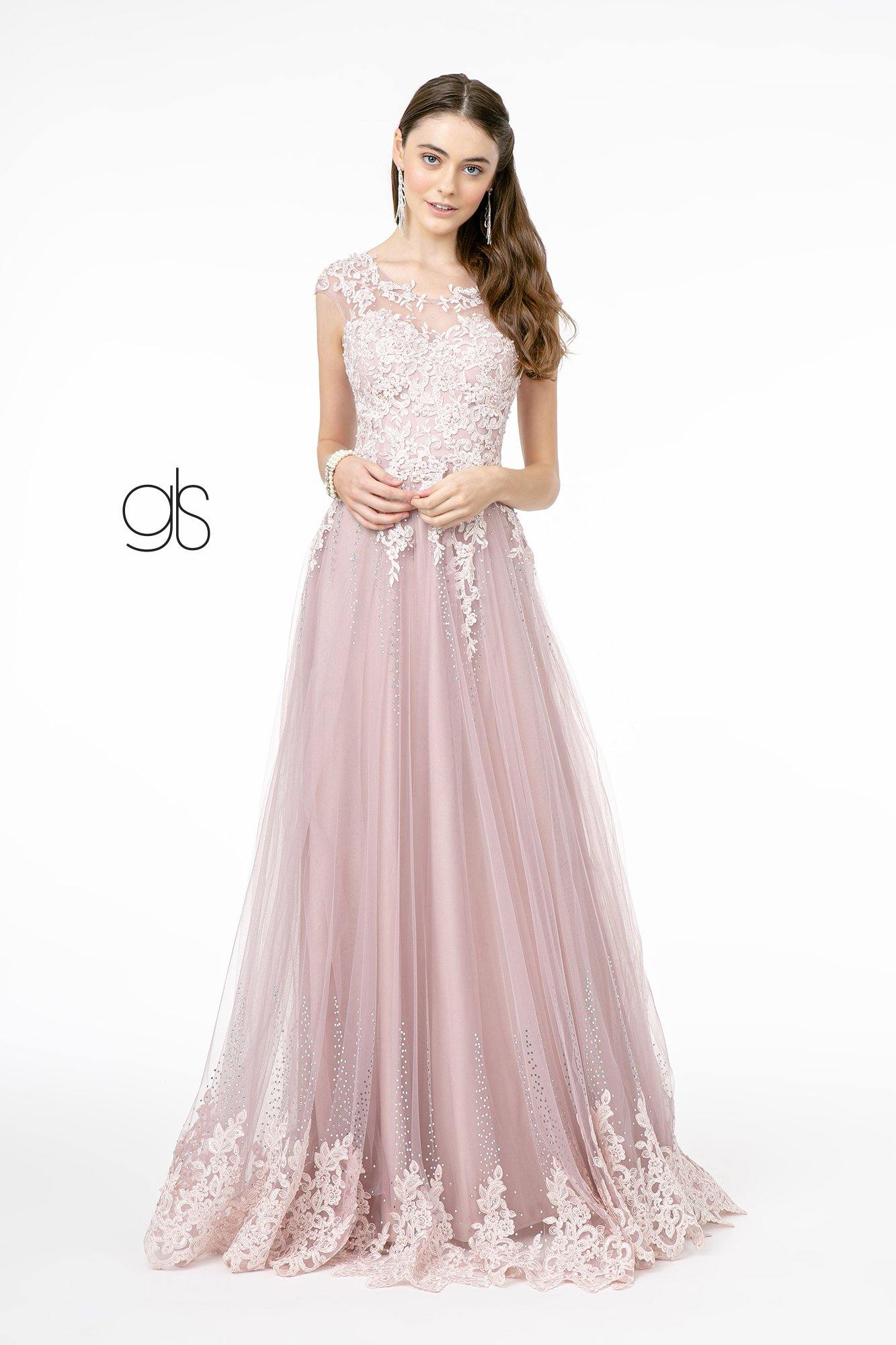 Embroidery Embellished MeshProm Long Dress - The Dress Outlet Elizabeth K