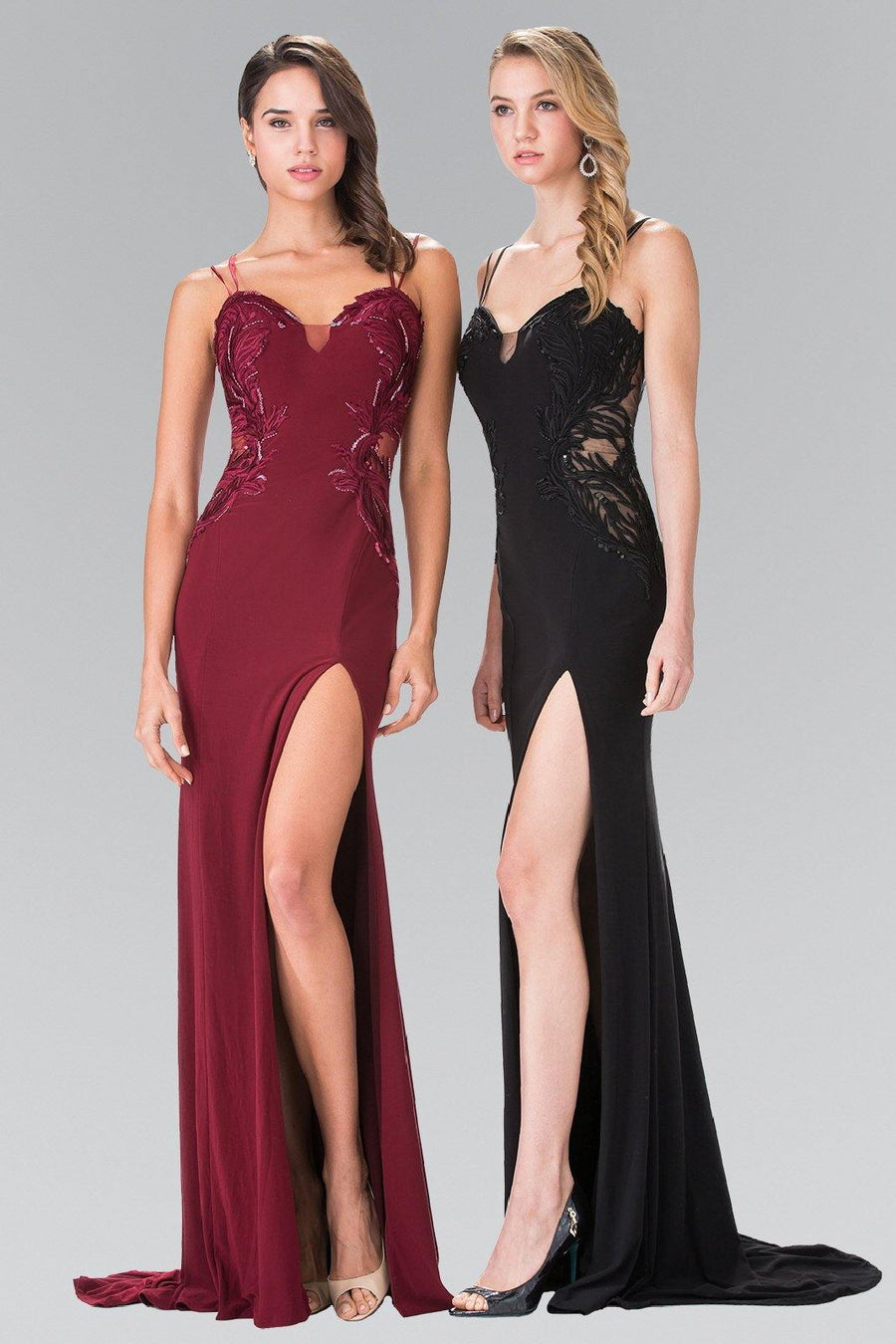 Embroidery Jersey Long Prom Dress with Side Slit - The Dress Outlet Elizabeth K