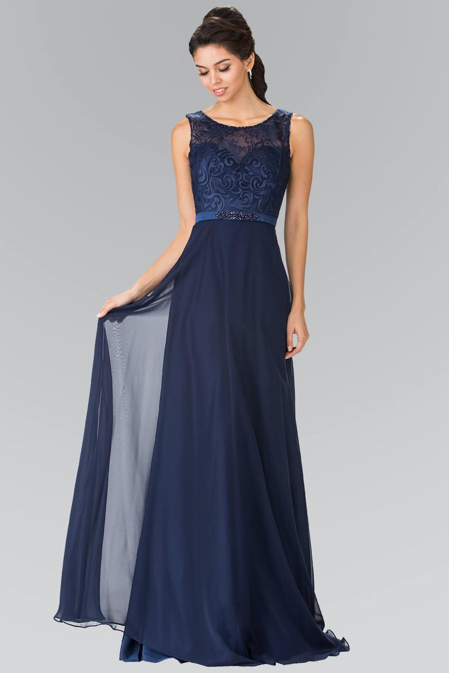 Embroidery Top Chiffon Long Prom Dress Formal - The Dress Outlet Elizabeth K