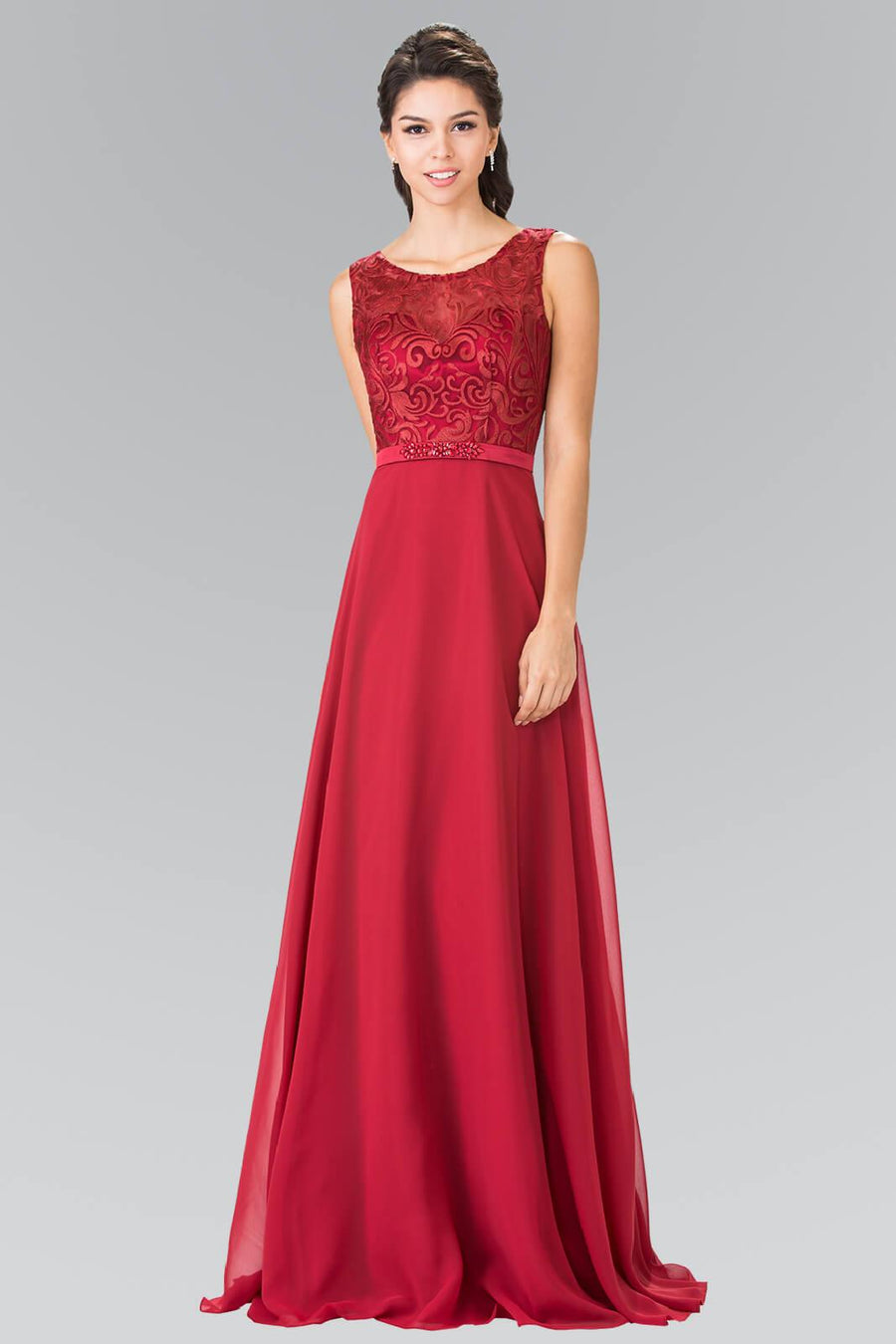 Embroidery Top Chiffon Long Prom Dress Formal - The Dress Outlet Elizabeth K