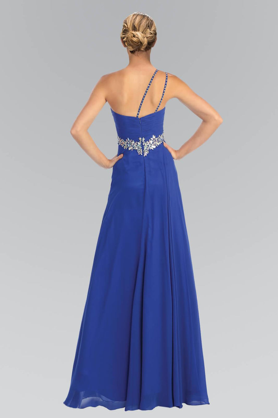 Empire One Shoulder Chiffon Long Formal Dress - The Dress Outlet Elizabeth K