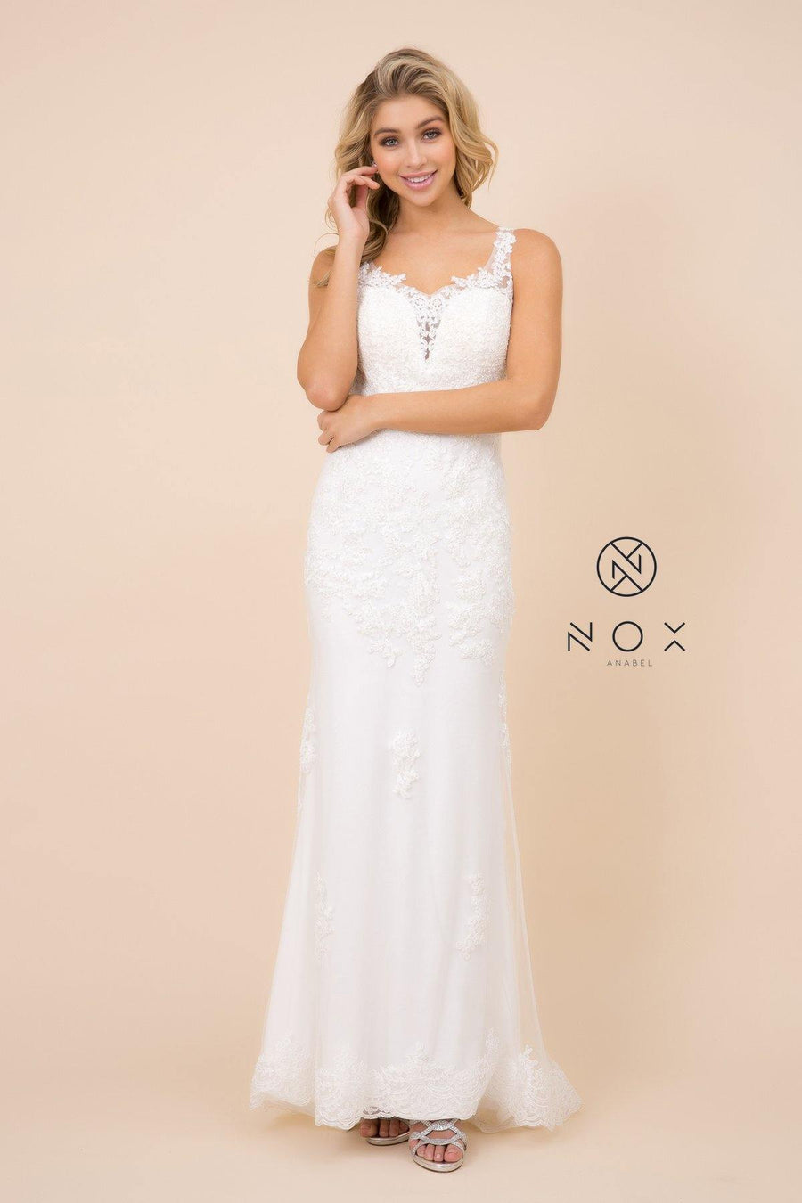 Fitted Long Lace Applique Wedding Dress Formal - The Dress Outlet Nox Anabel