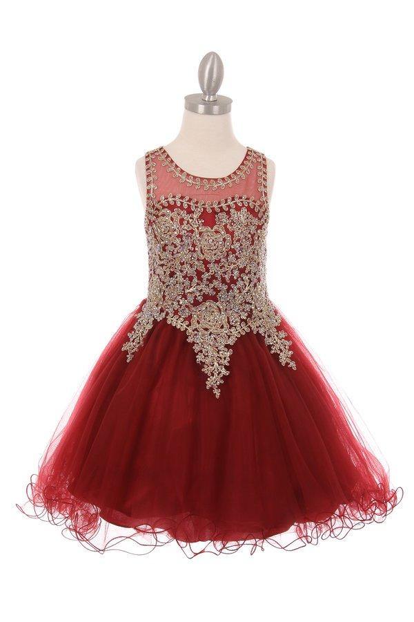 Flower Girl Dress Sleeveless Gold Embellished Short - The Dress Outlet Cinderella Couture