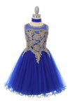 Flower Girl Dress Sleeveless Gold Embellished Short - The Dress Outlet Cinderella Couture