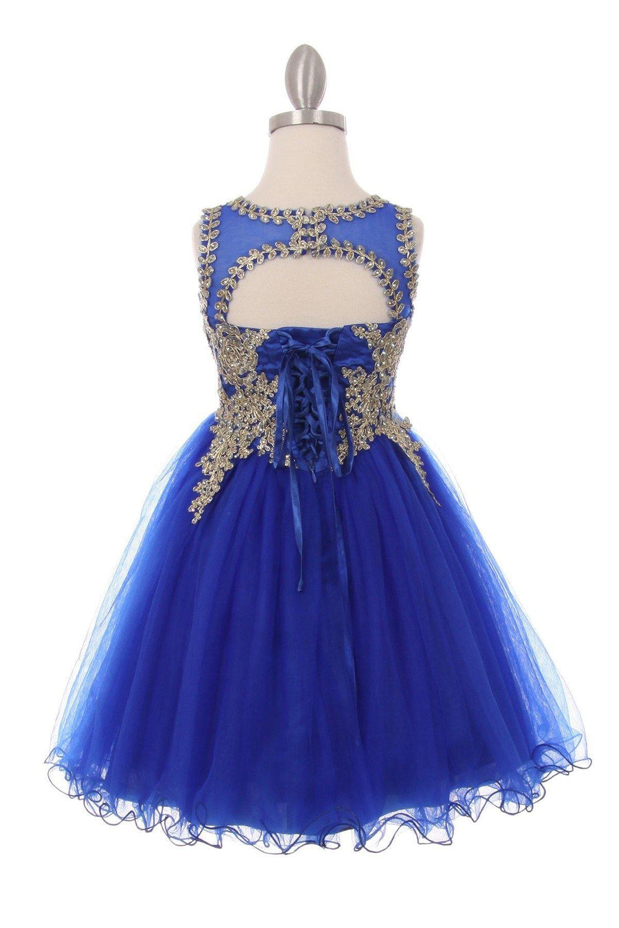 Flower Girl Dress Sleeveless Gold Embellished Short - The Dress Outlet Cinderella Couture