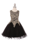 Flower Girl Dress Sleeveless Gold Embellished Short - The Dress Outlet Cinderella Couture