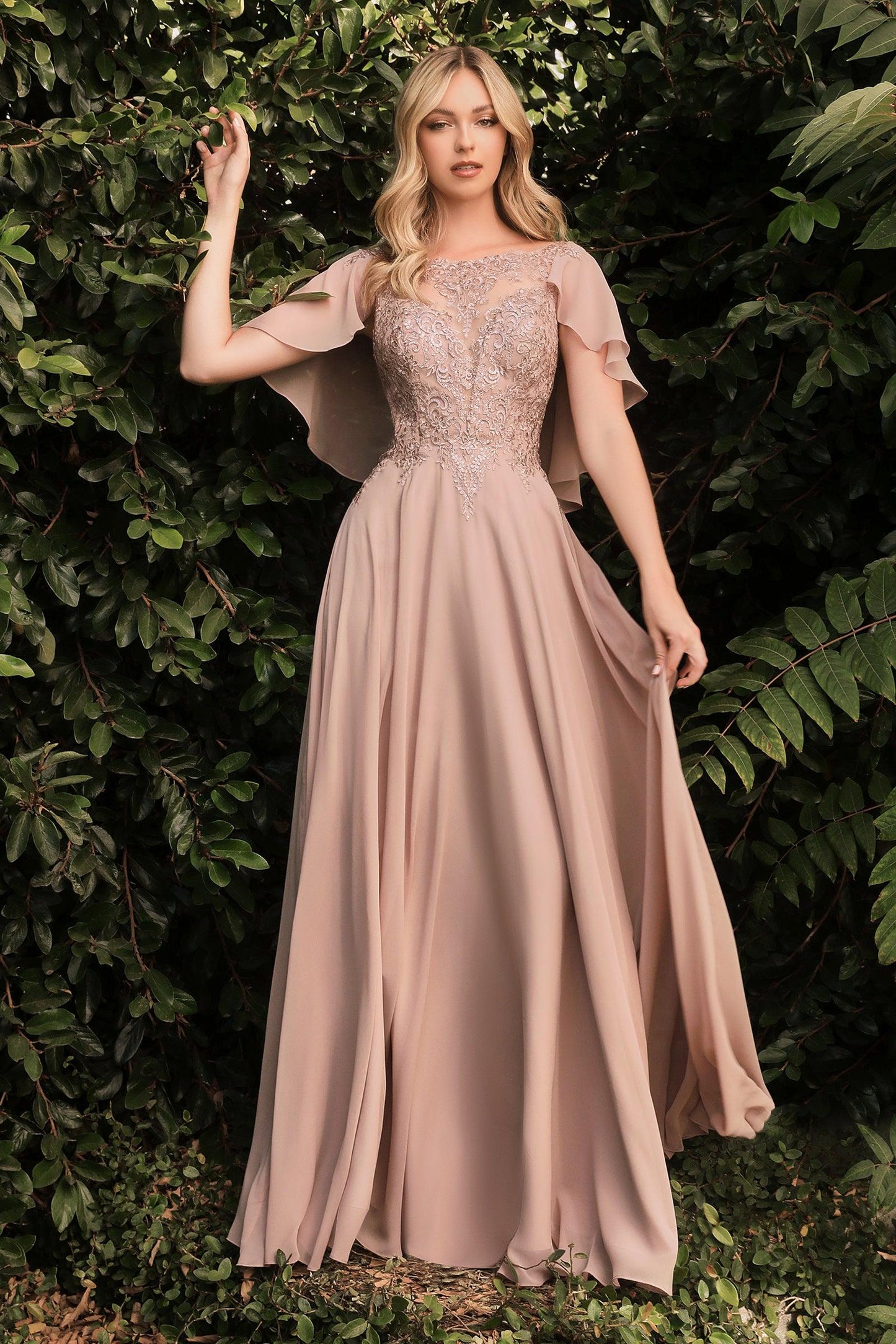 Flowy Formal Long Plus Size Dress Mocha