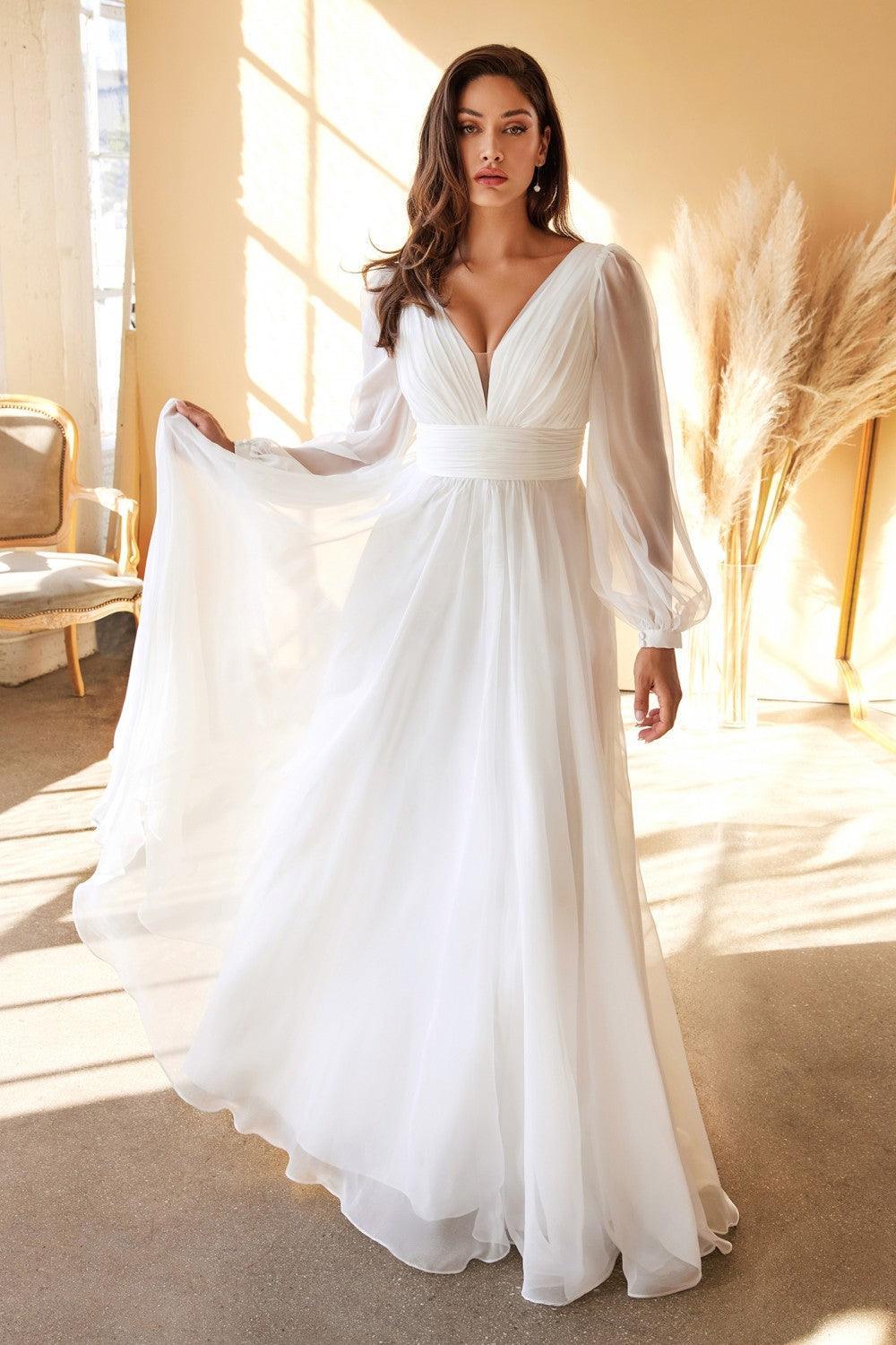 Flowy Long Plus Size A Line Wedding Dress - The Dress Outlet