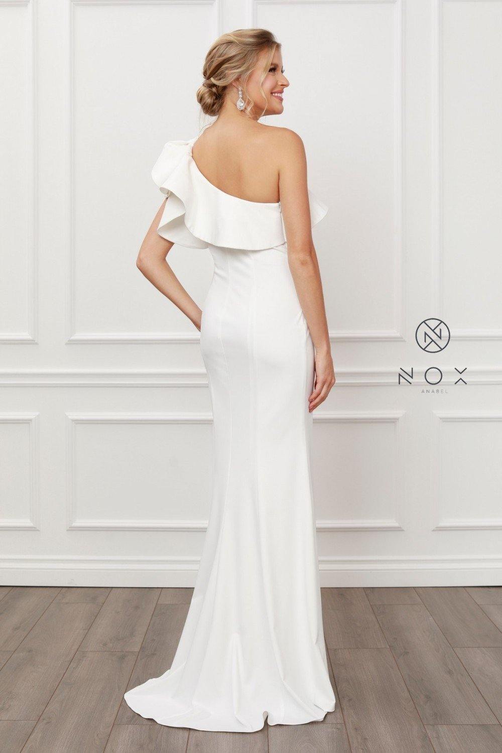 Fitted Long Off Shoulder Wedding Dress - The Dress Outlet