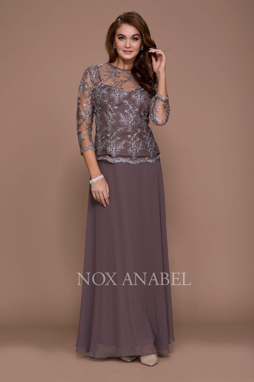 Formal Long Sleeve Mother of the Bride Dress Mocha - The Dress Outlet Nox Anabel