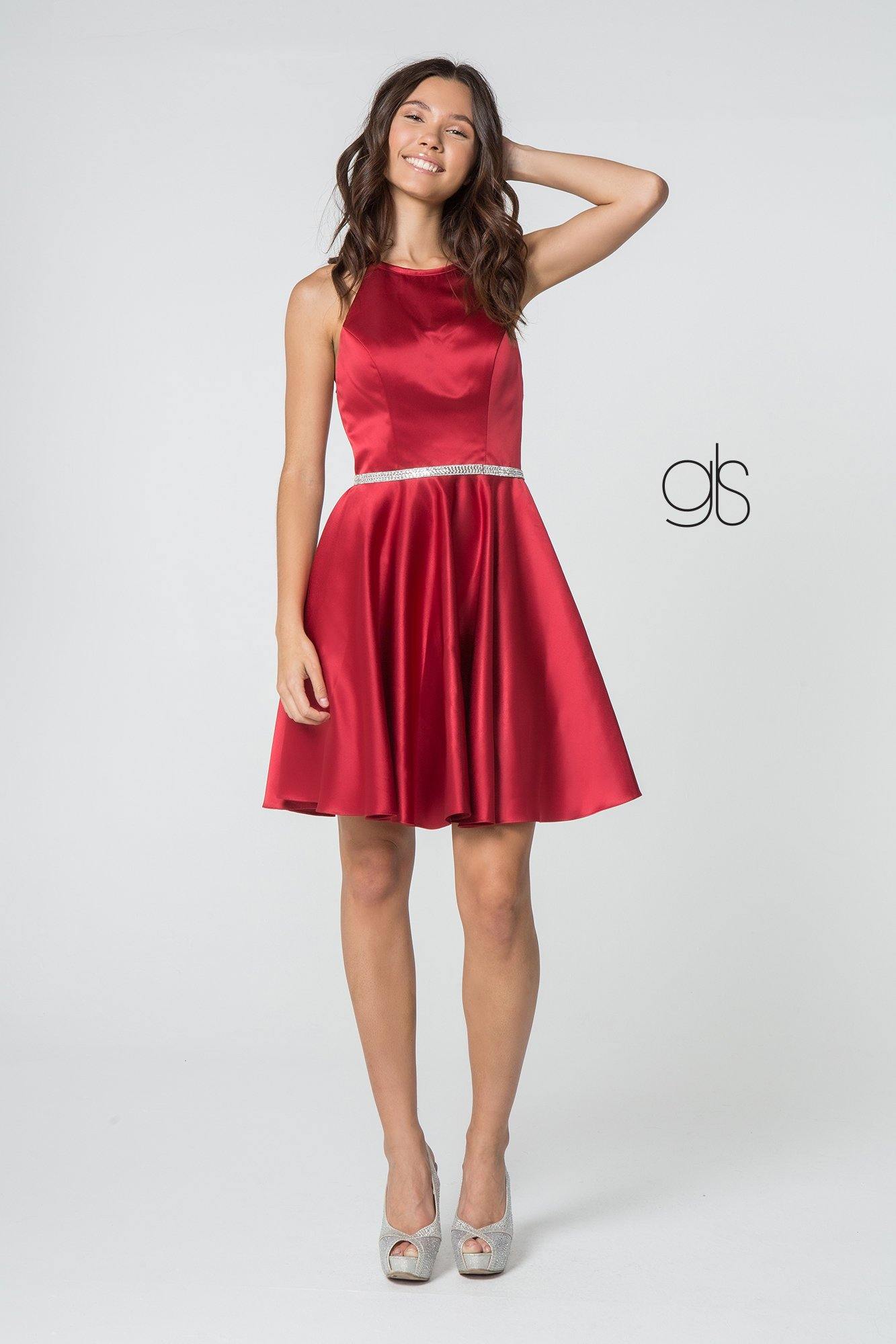 Formal Satin Short Dress Cocktail - The Dress Outlet Elizabeth K