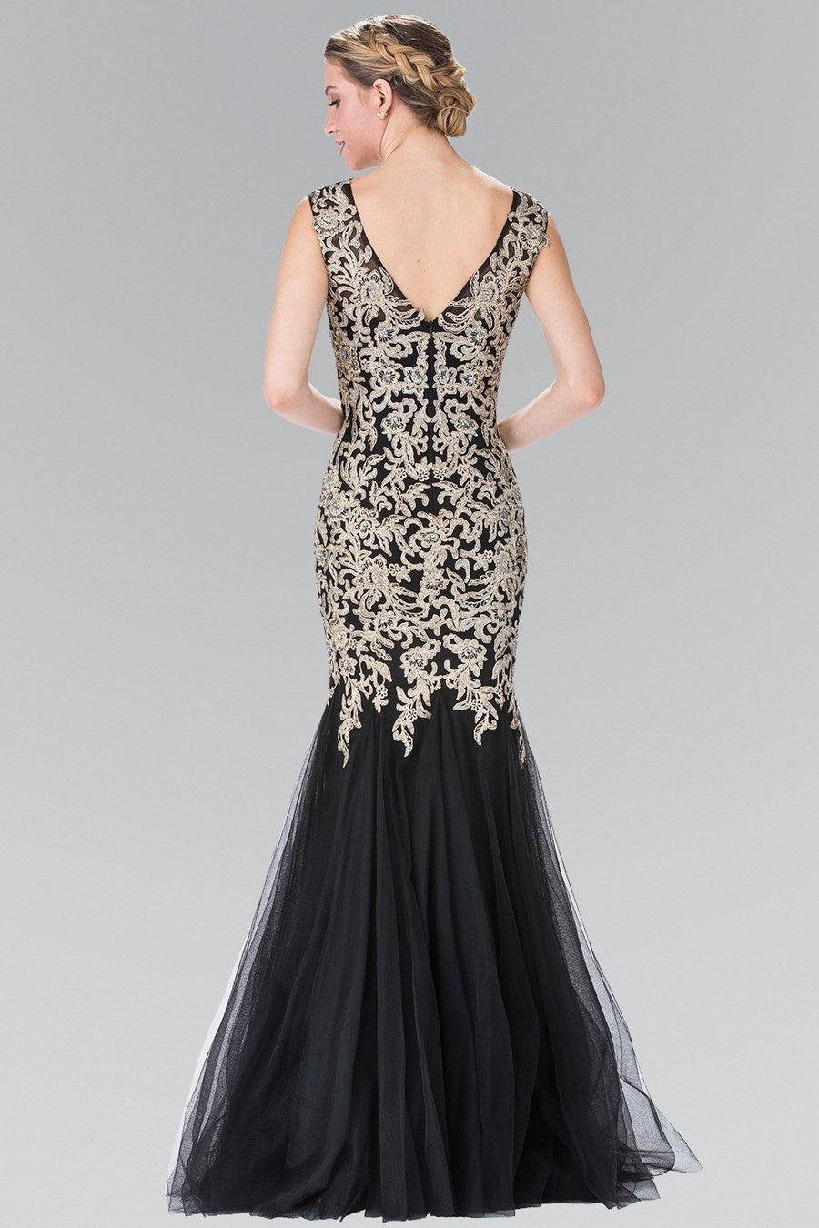 Full Embroidered Jersey Long Prom Dress - The Dress Outlet Elizabeth K