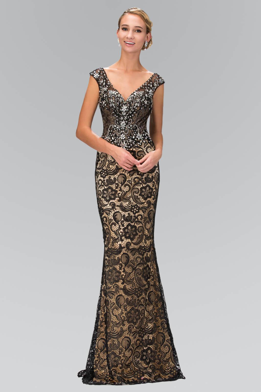 Nude Black V-Neck Lace Prom Long Dress Formal for $204.99 – The Dress ...