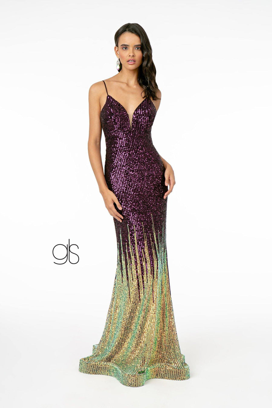 Full Sequin Spaghetti Strap Long Prom Dress - The Dress Outlet Elizabeth K