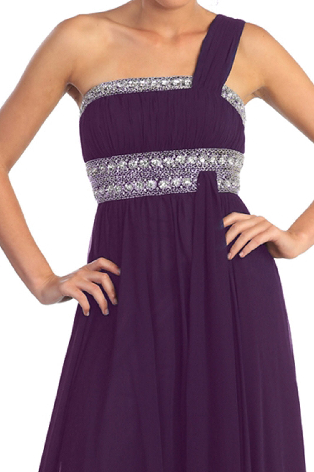 One Shoulder Long Prom Empire Dress - The Dress Outlet Elizabeth K Eggplant