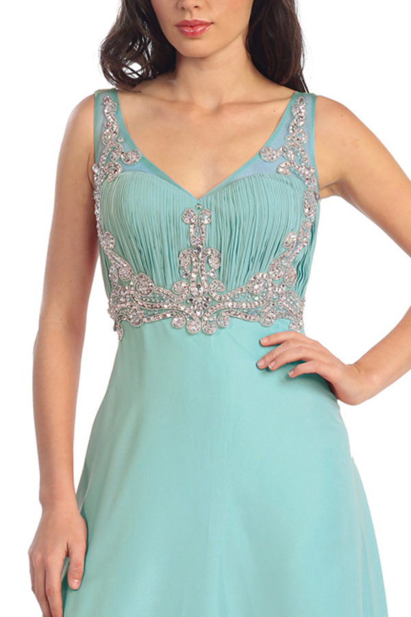 Prom Long Dress with Beaded Sheer Straps - The Dress Outlet Elizabeth K TIFFANY