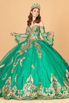 Long Strapless Ball Gown Mesh Quinceanera Dress - The Dress Outlet Emerald Green