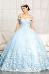 Quinceanera Off Shoulder Long Dress - The Dress Outlet Baby Blue