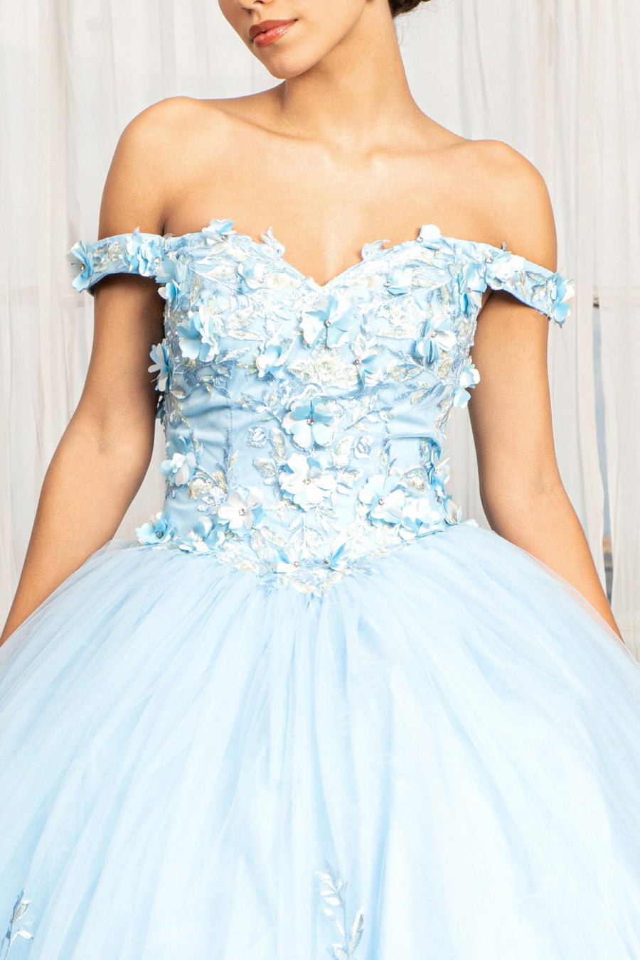 Quinceanera Off Shoulder Long Dress - The Dress Outlet Baby Blue