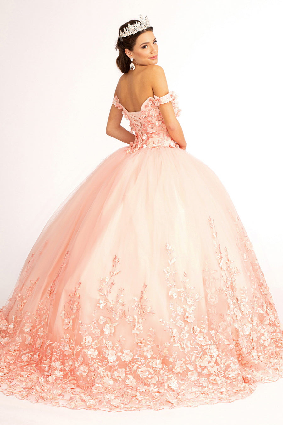 Quinceanera Off Shoulder Long Dress - The Dress Outlet Blush