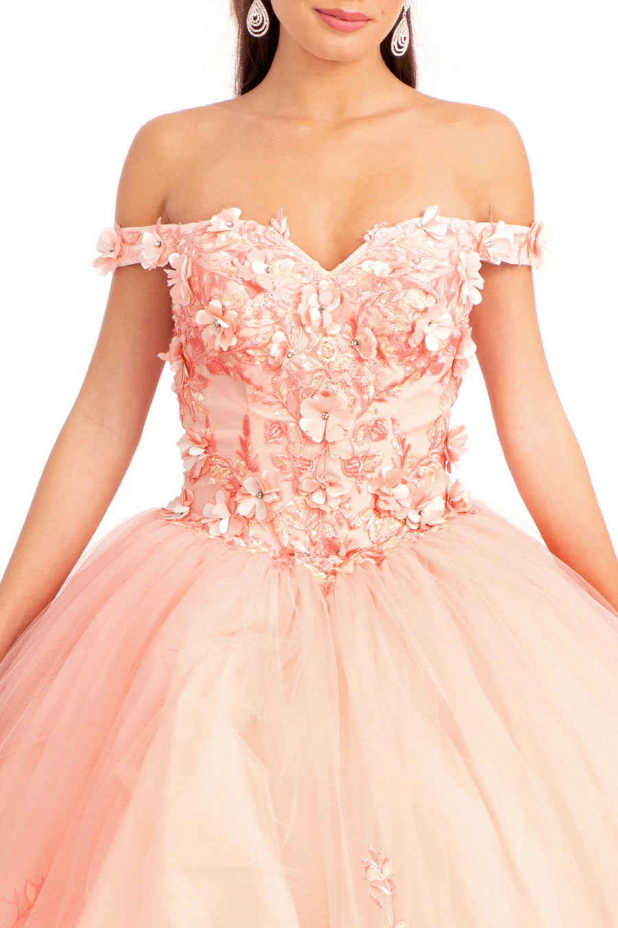 Quinceanera Off Shoulder Long Dress - The Dress Outlet Blush