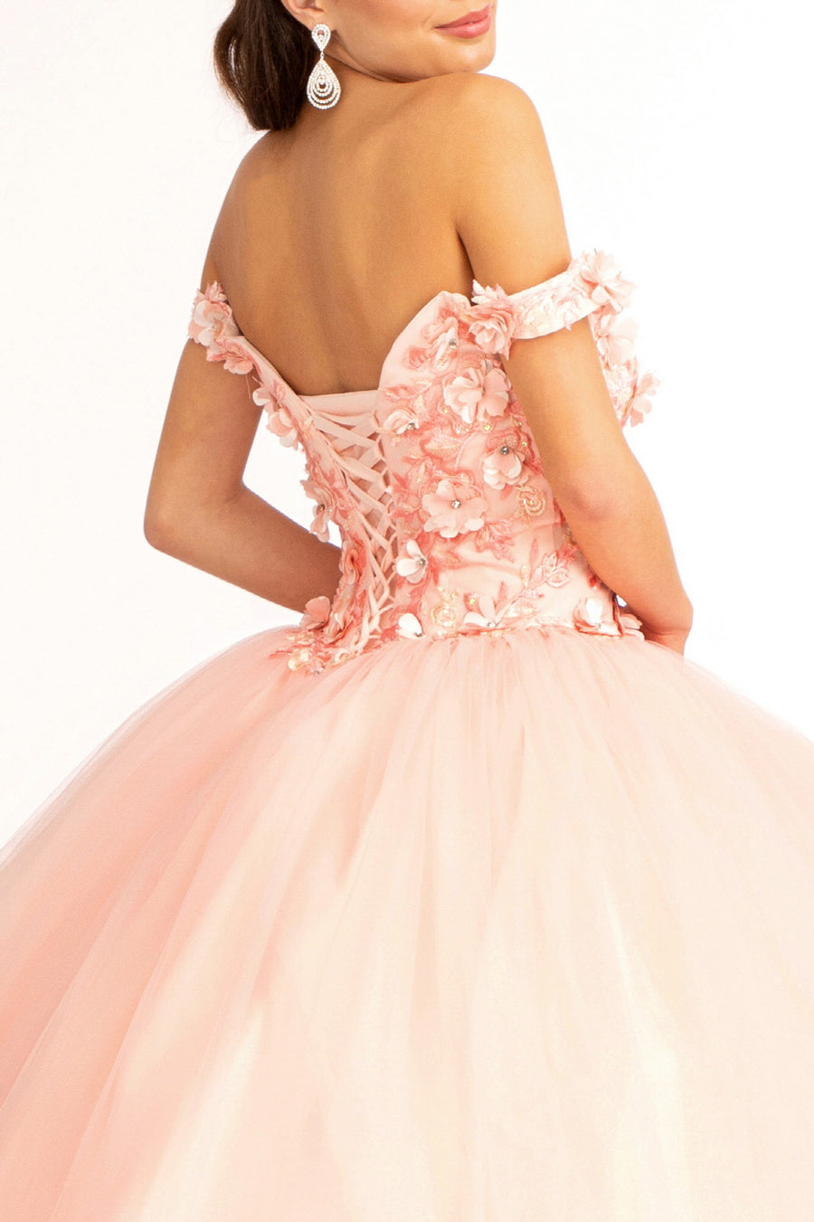 Quinceanera Off Shoulder Long Dress - The Dress Outlet Blush