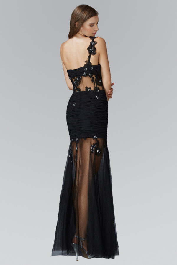 Prom Long One Shoulder Strap Formal Dress - The Dress Outlet Elizabeth K Black