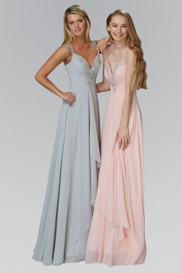 Long Sleeeveless Chiffon Prom Formal Dress - The Dress Outlet Elizabeth K Blush