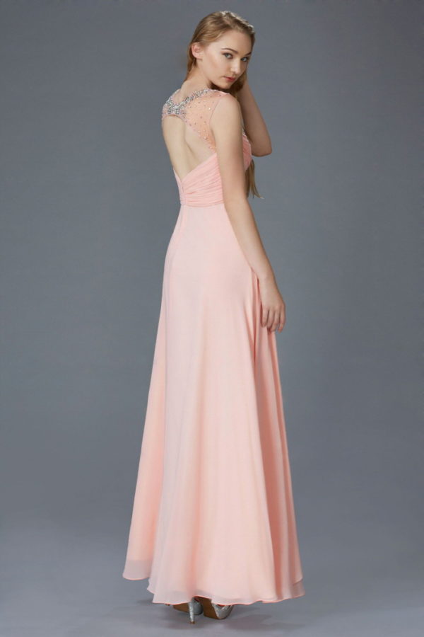 Long Sleeeveless Chiffon Prom Formal Dress - The Dress Outlet Elizabeth K Blush