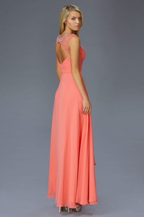 Long Sleeeveless Chiffon Prom Formal Dress - The Dress Outlet Elizabeth K Coral