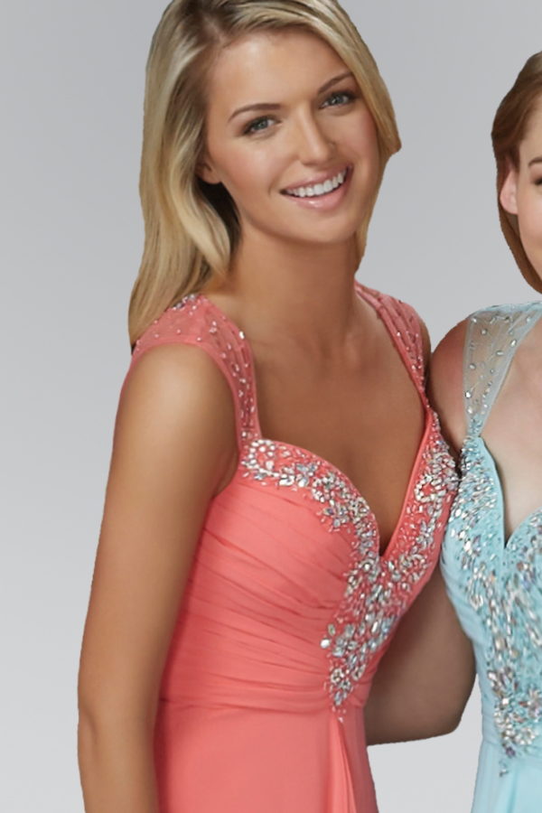 Long Sleeeveless Chiffon Prom Formal Dress - The Dress Outlet Elizabeth K Coral