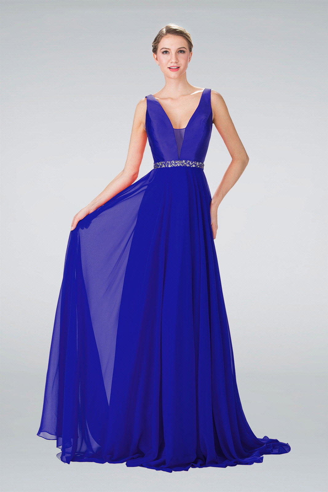 Prom Long Formal Sleeveless V-Neck Evening Gown - The Dress Outlet Elizabeth K Navy