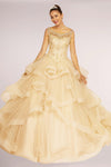 Jewel Embellished Long Multi-Layered Quinceanera Dress - The Dress Outlet Elizabeth K Champagne