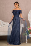 Glitter Print Mesh Long Prom Dress - The Dress Outlet Elizabeth K Navy