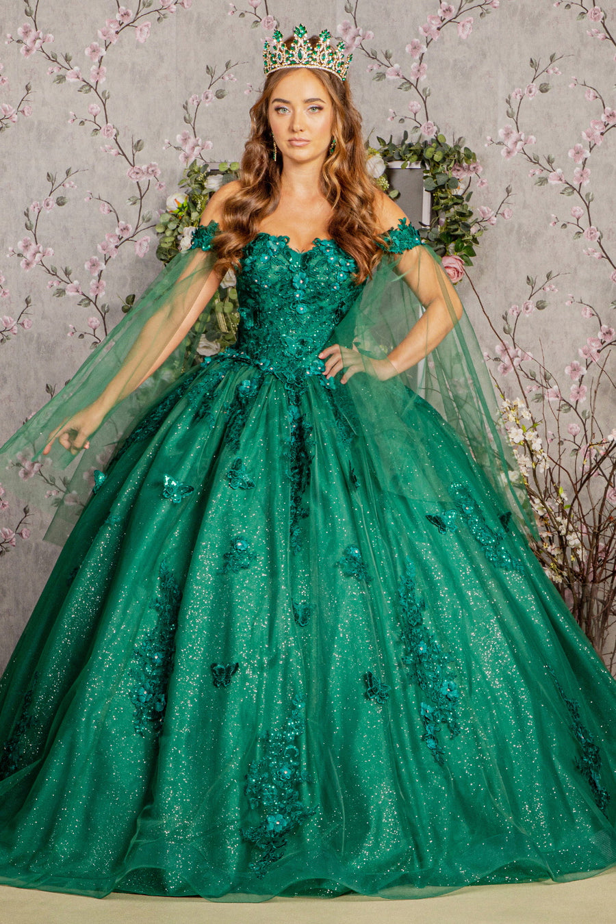 Quinceniera Dresses Glitter Detachable Side Drapes Quinceanera Ball Gown Hunter Green