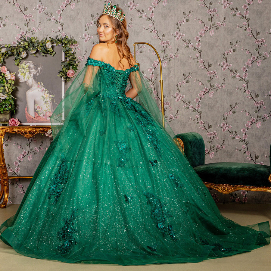 Quinceniera Dresses Glitter Detachable Side Drapes Quinceanera Ball Gown Hunter Green