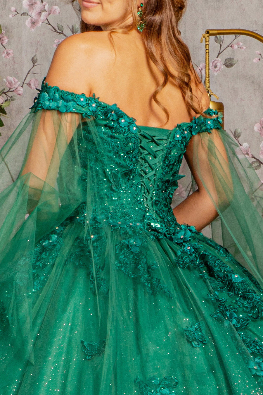 Quinceniera Dresses Glitter Detachable Side Drapes Quinceanera Ball Gown Hunter Green