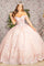 Quinceniera Dresses Applique Jewel Quinceanera Long Tail Ball Gown Blush