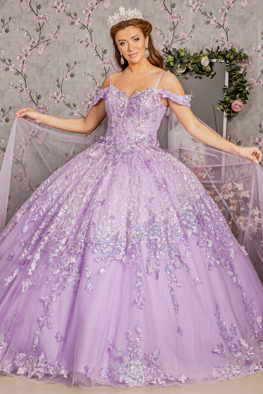 Quinceniera Dresses Detachable Back Drape Quinceanera Ball Gown Lavender