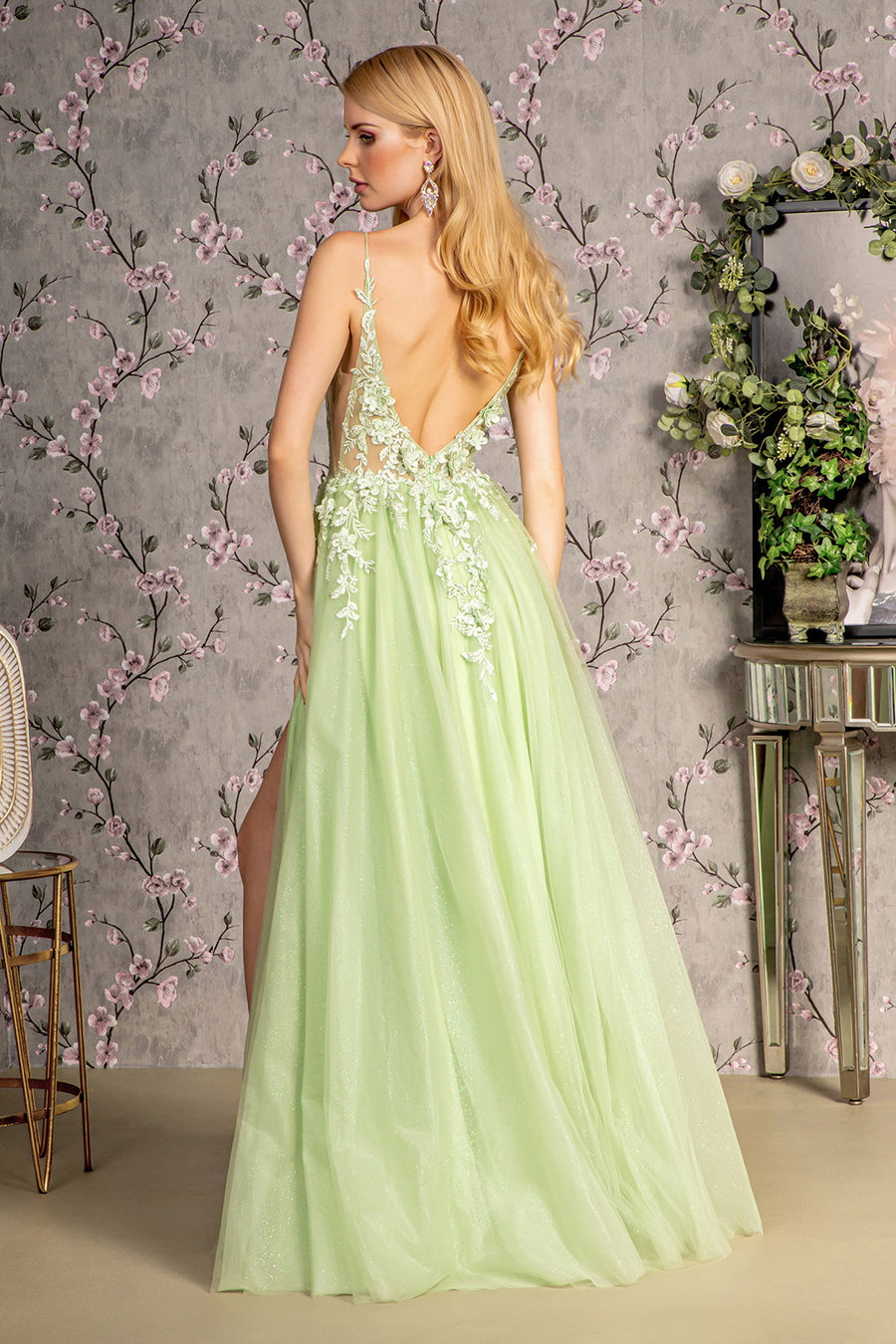 Prom Dresses Glitter A line Long Prom Dress Light Green