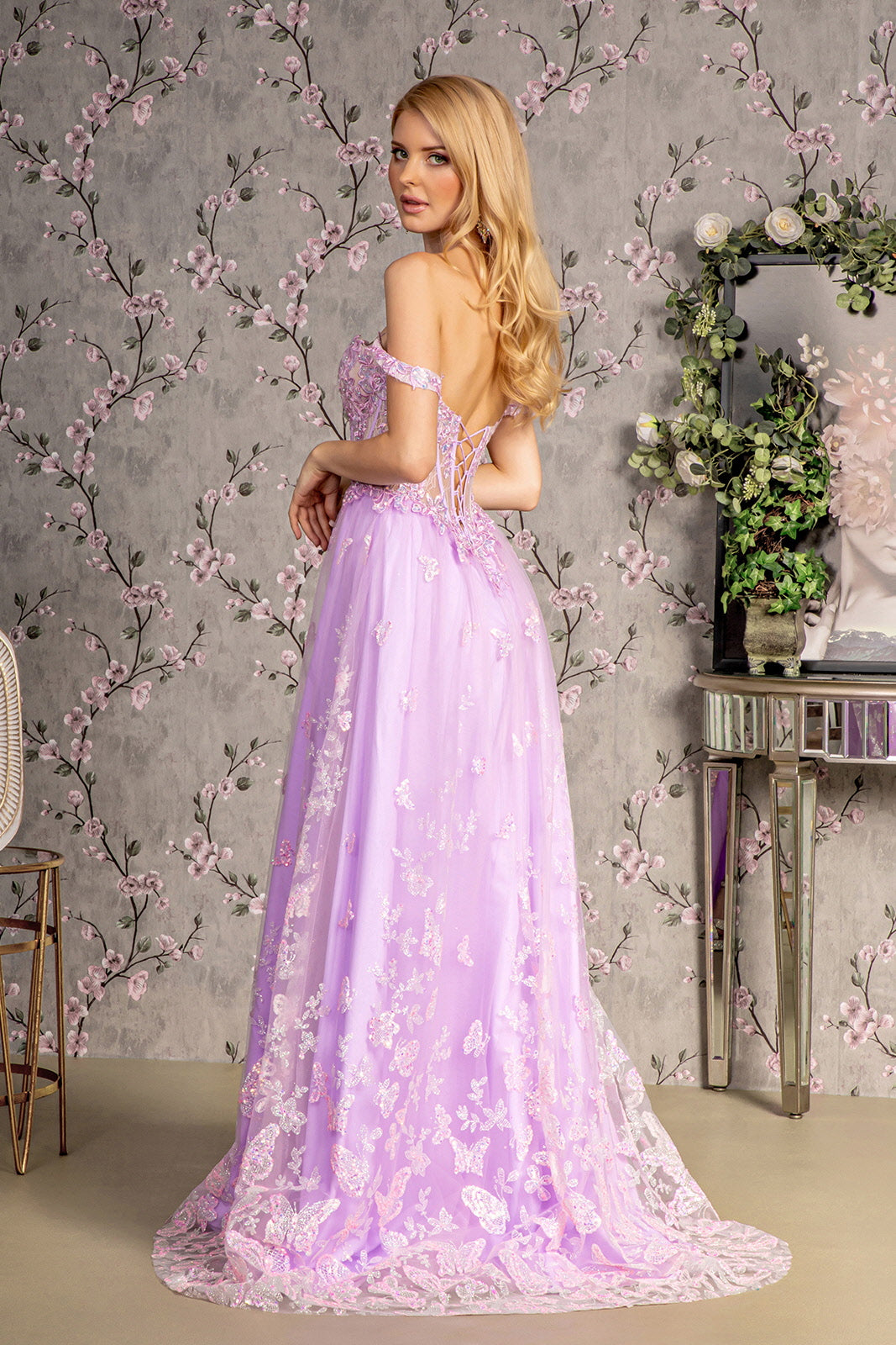 Prom Dresses Detachable Sleeves A line Long Prom Dress Lilac