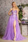 Prom Dresses Sequin Sheer Bodice A line Long Slit Prom Dress Lilac