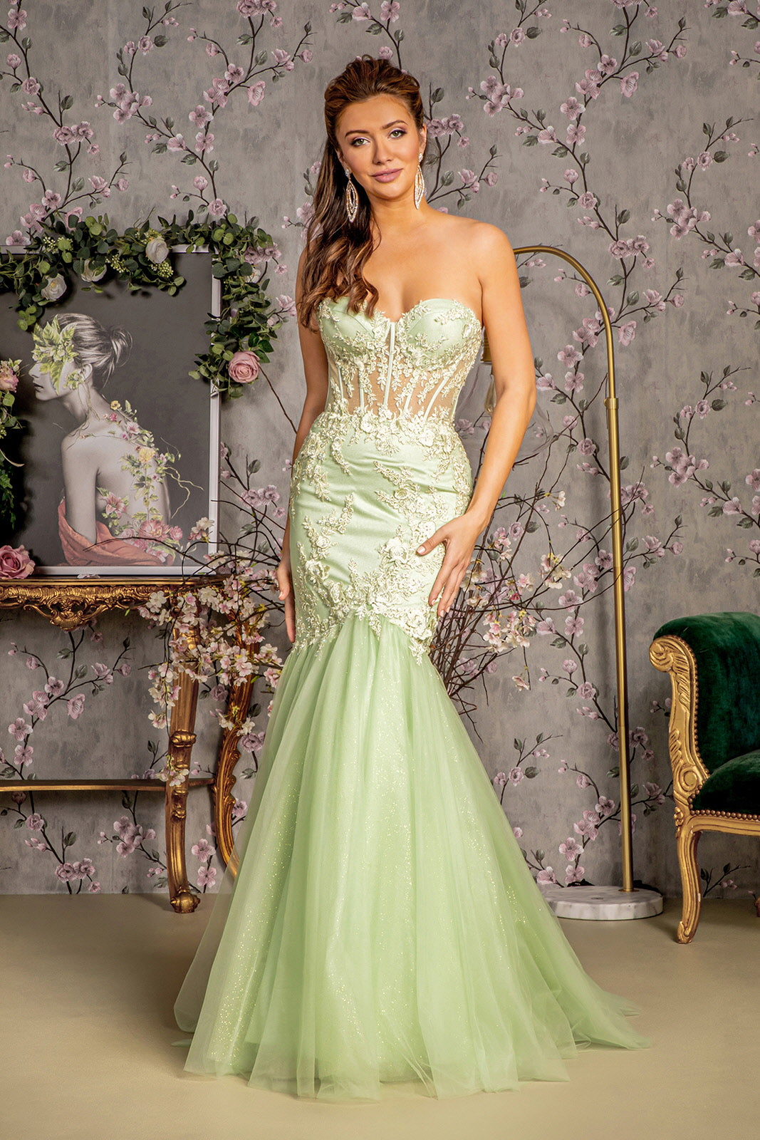 Prom Dresses Corset Trumpet Long Prom Dress Light Green