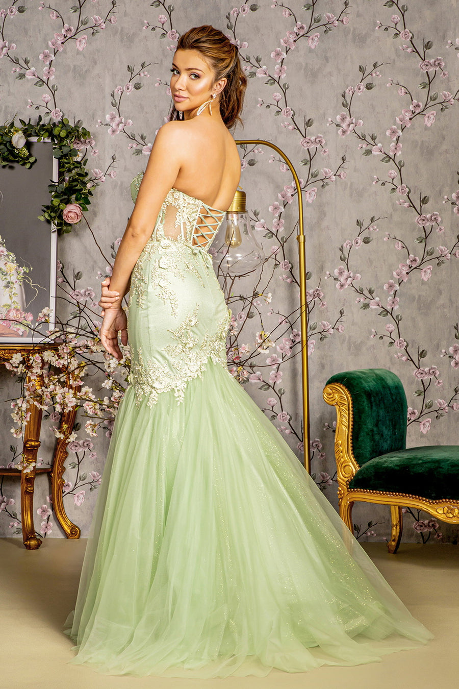 Prom Dresses Corset Trumpet Long Prom Dress Light Green