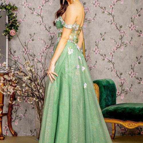 Prom Dresses Glitter Jewel A line Long Prom Dress Sage