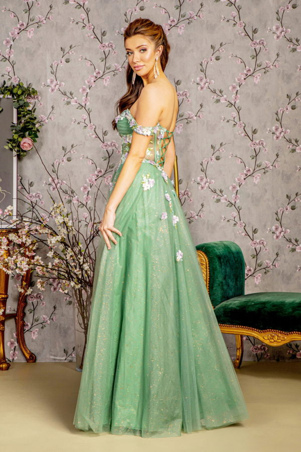 Prom Dresses Glitter Jewel A line Long Prom Dress Sage