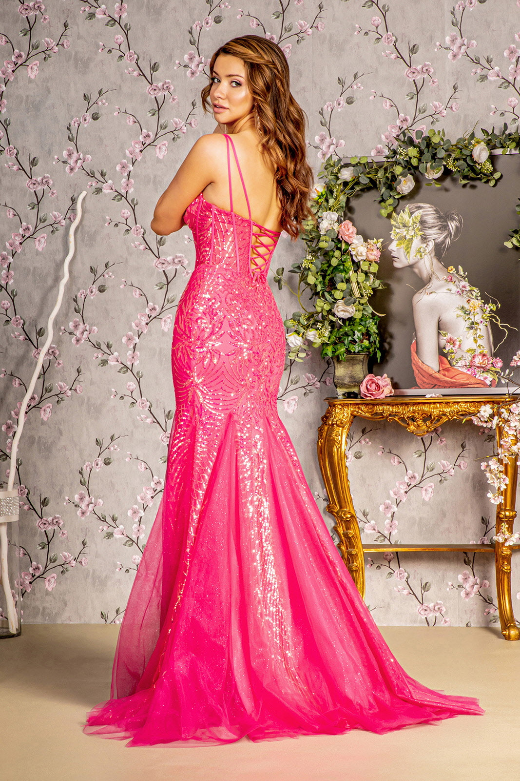 Prom Dresses Sequin Mermaid Long Prom Dress Hot Pink