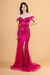 Prom Dresses Long Formal Sequin Fringe Fitted Prom Dress Fuchsia