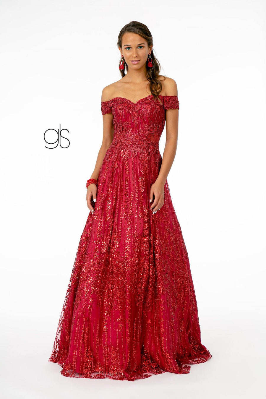 Glitter Embellished A-Line Prom Long Dress - The Dress Outlet Elizabeth K